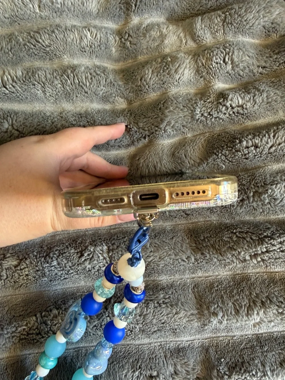 Blue Beaded Phone Charm Wrist Strap for Cell Phones